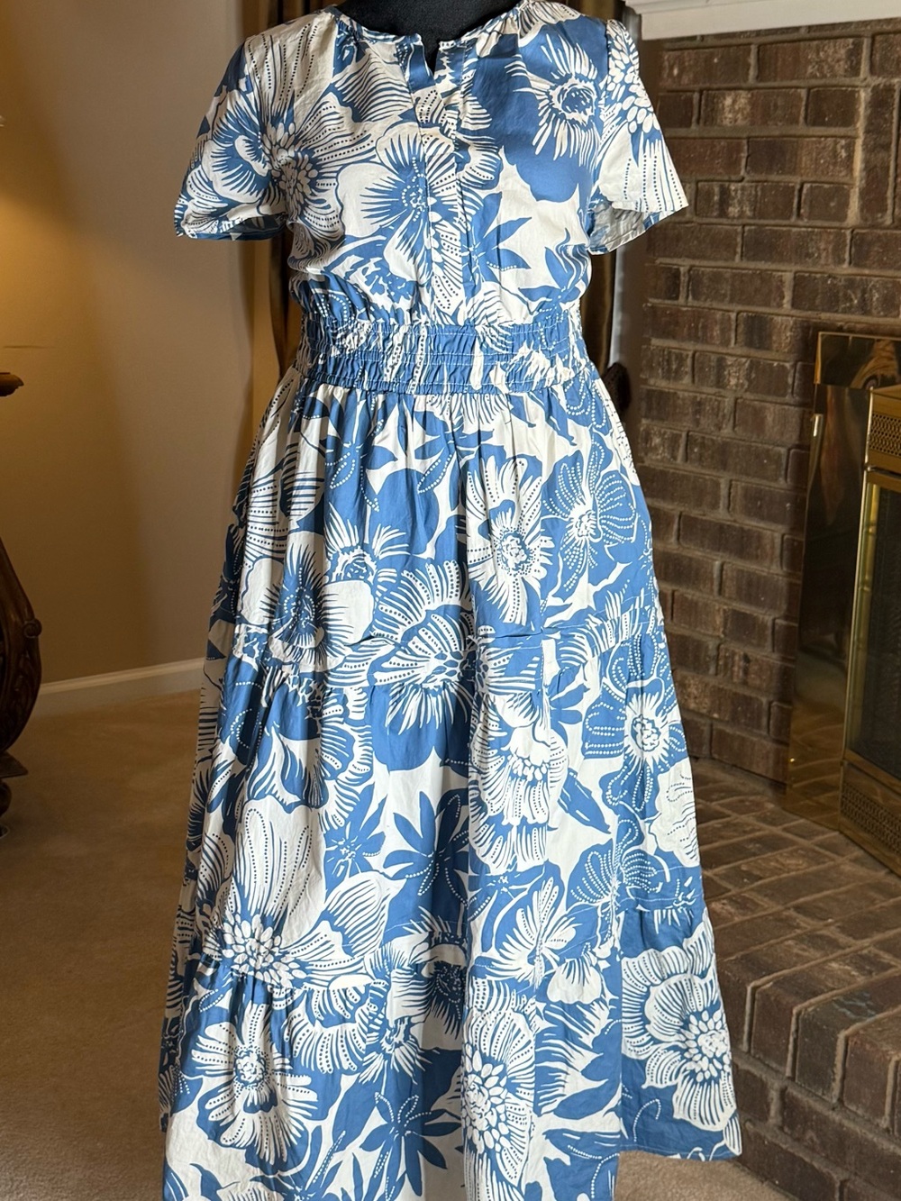 Cynthia Rowley Blue and White Floral Maxi Dress XL